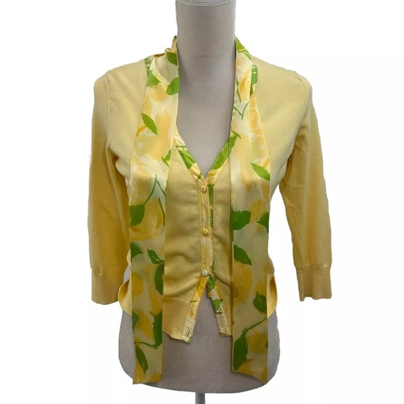INC International Concepts Yellow Silk Lined Cardigan Removable Tie Size Small - Picture 1 of 6